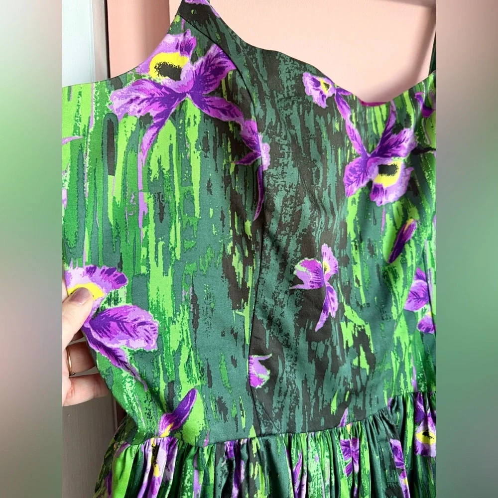 Pinup Couture Green and Purple Floral Dress - Picture 5 of 11